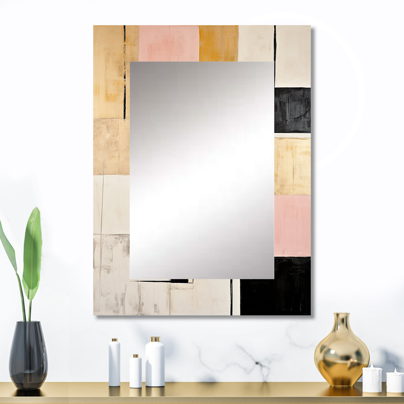 Pink And Gold Cubism Dream - Abstract Shapes Mirror, Pink Decorative Wall Mirror, Printed Metal Art, 32" x 24"
