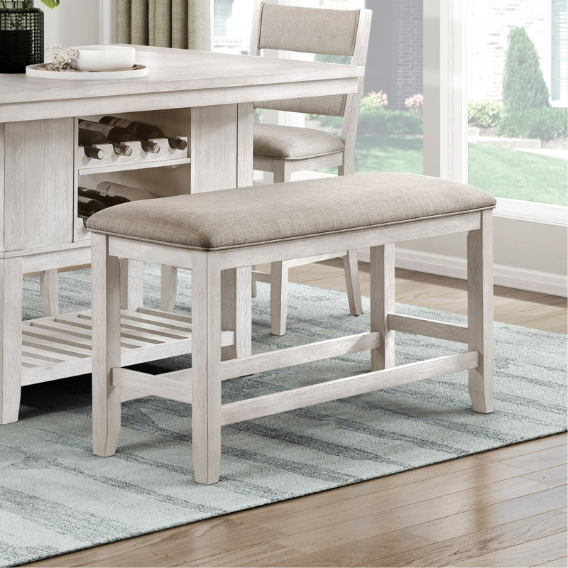 Banc de comptoir Titre moderne avec revêtement texturé gris et finition blanc antique, taille 48 po x 16,5 po, capacité de poids de 300 lb