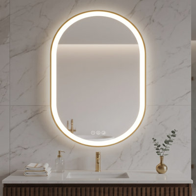 Elston 22" x 32" Dimmable Anti-Fog LED Bathroom Vanity Mirror with Brushed Gold Metal Frame
