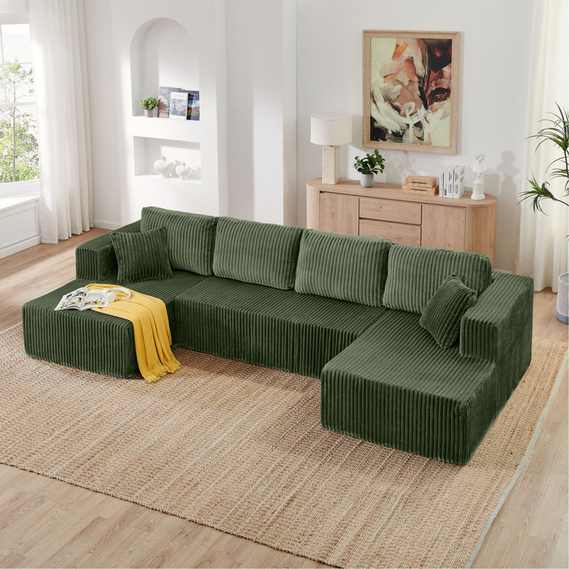 Canapé modulaire en forme de U, canapé modulaire en velours côtelé de style minimaliste moderne, Vert