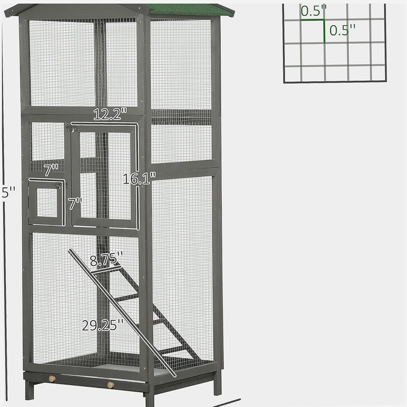 Volière intérieure et extérieure, cage à oiseaux en bois, avec plateau coulissant et 2 portes