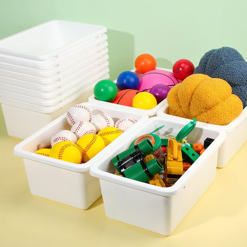Paquet de 24 bacs à livres en plastique pour la classe ou la maison - Bacs de rangement colorés avec 120 étiquettes autocollantes pour les étudiants, les enseignants, la bibliothèque, l'école ou le bureau (blanc) C