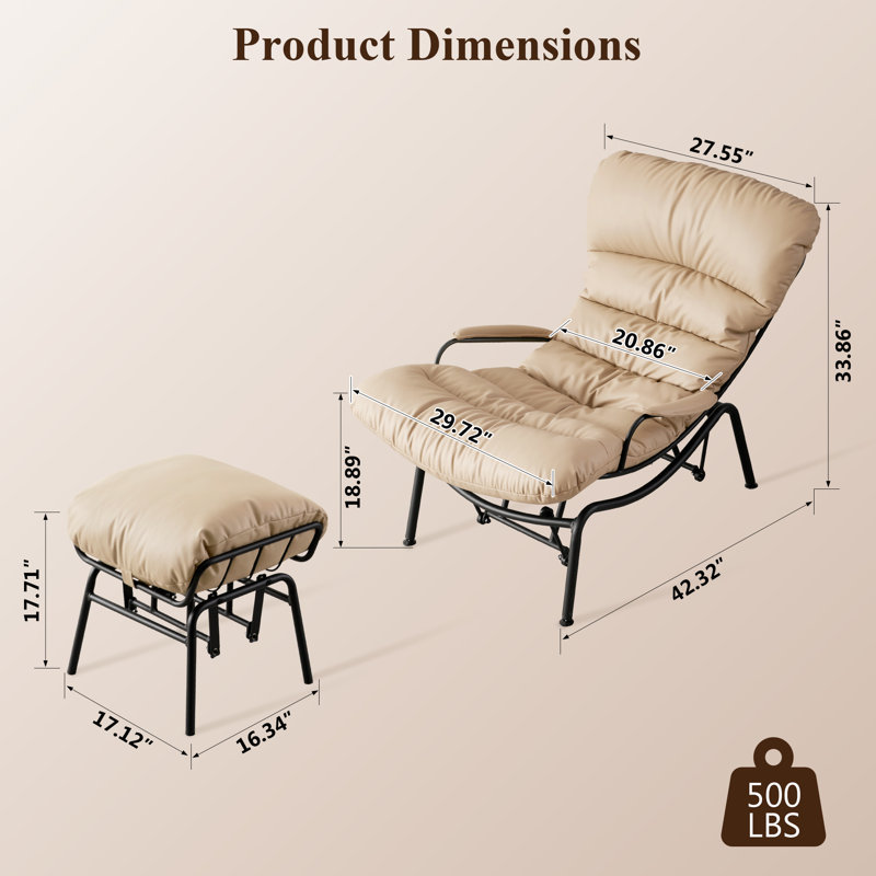Cream Faux Leather Mid-Century Modern Glider Rocking Chair with Ottoman