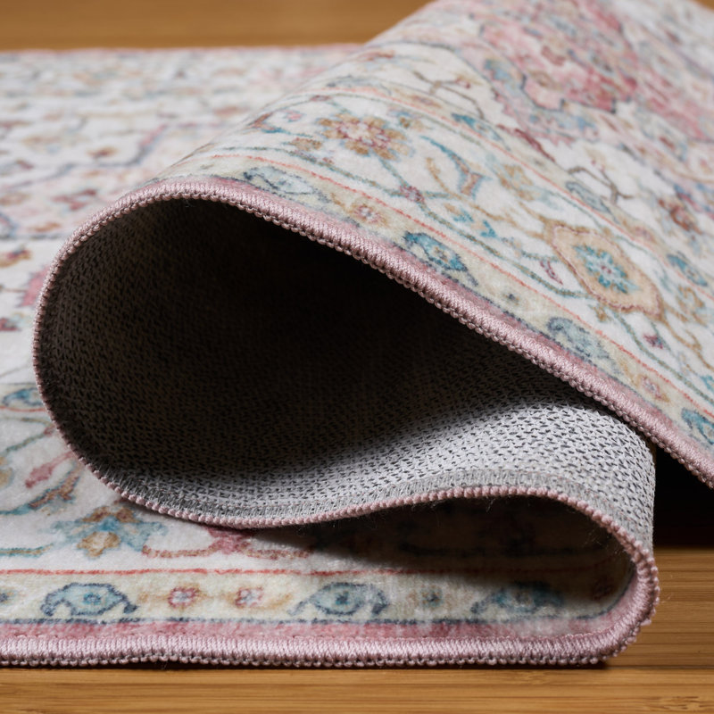Tapis d'intérieur lavable en machine HGTV Everyday Chic, imprimé en flanelle douce avec envers antidérapant, rose, Rose