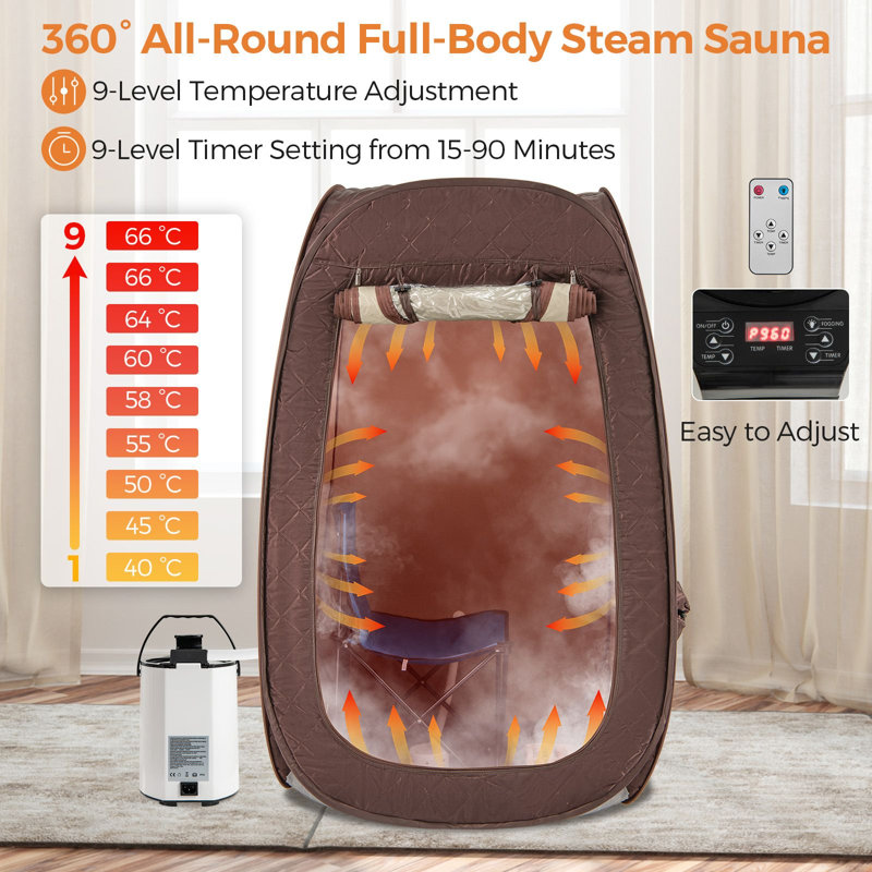 Luch 1 - Person Portable Traditional Steam Sauna with Remote Control, Brown