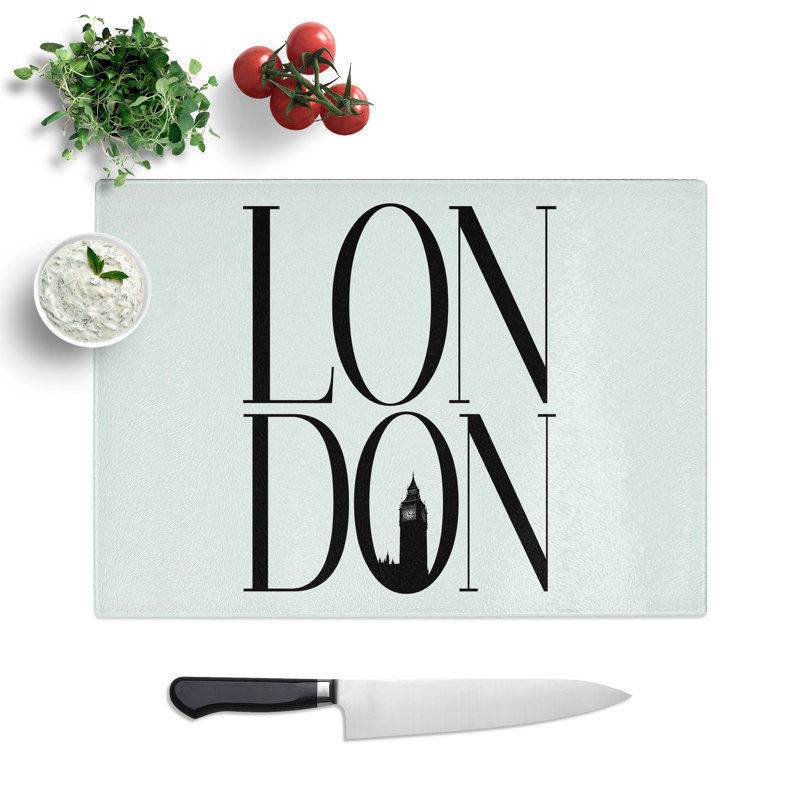 London V2 Typography Chopping Board, 20cm W x 28.5cm L