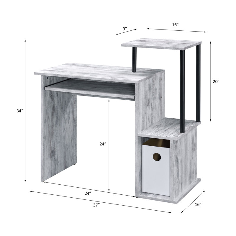 Desk,Rectangular Computer Desk With Keyboard Tray, Shelf Compartment, Antique White, 34.01" H x 37.05" W x 16.03" D