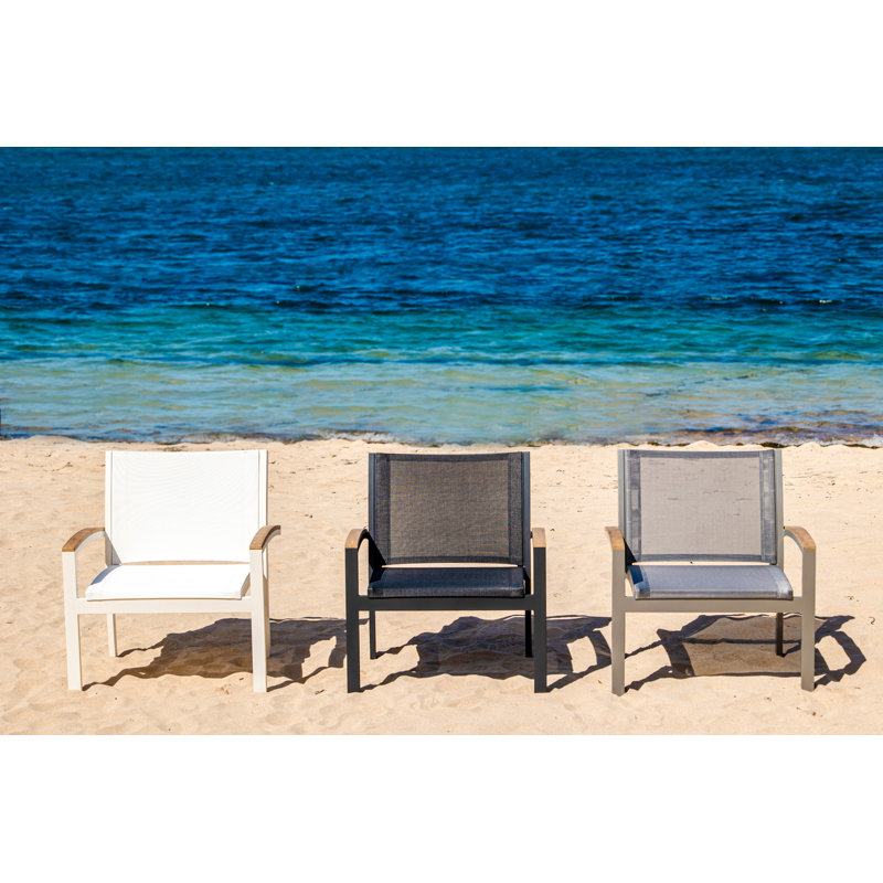 Tribeca Aluminum Teak Sling Stacking Lounge Chair, Black/Brown