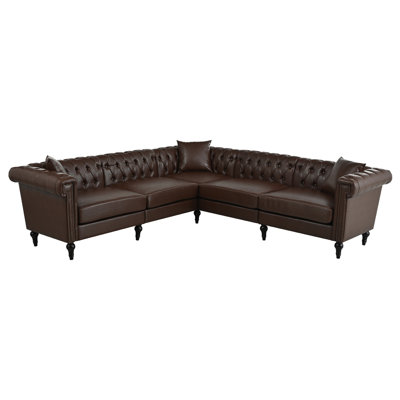 Sectional Sofa Couch for Living Room, L Shaped Reversible Modern Chesterfield Sofa with Rolled Arms and Nailhead, 6 Seat Tufted Couch for Small or Large Space PU Leather
