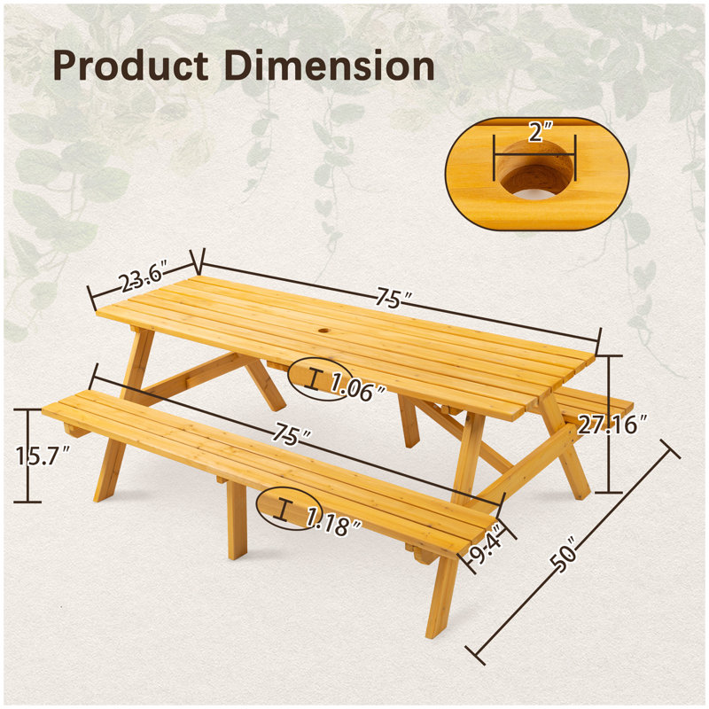 Table de pique-nique d'extérieur en bois avec bancs intégrés pour les réunions de groupe