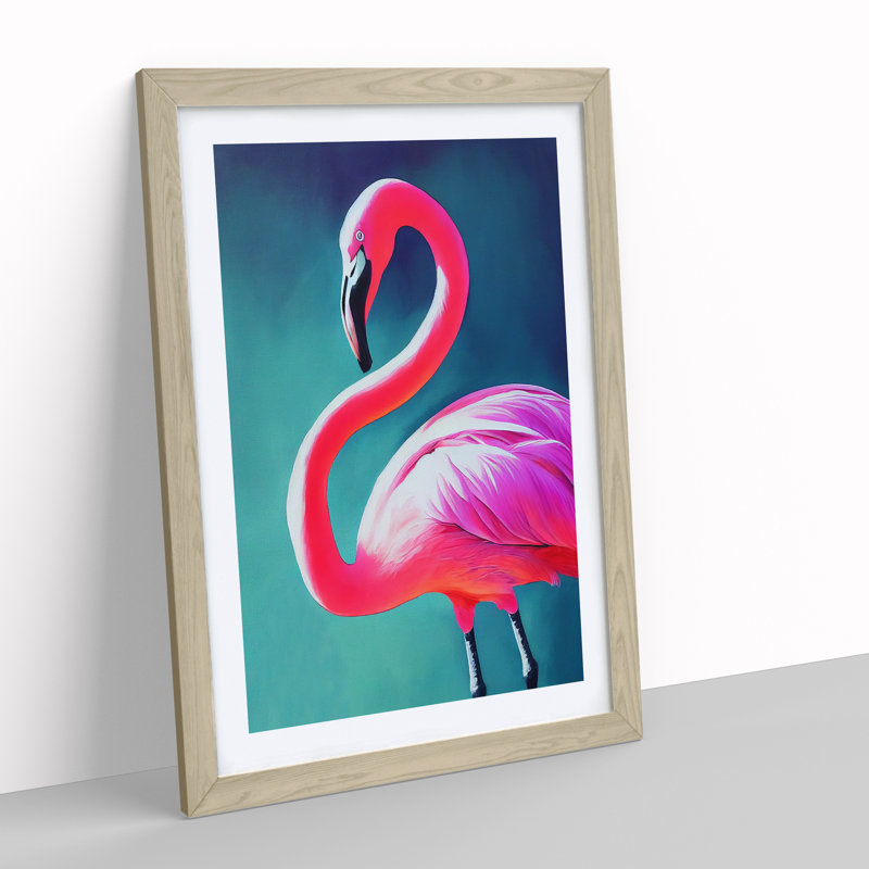 Flamingo Aglow - Framed Print, 34cm H x 25cm W, Beige