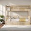 Lits jumeaux convertibles avec rangement, chambre d'enfant rustique en bois de pin-1002822290