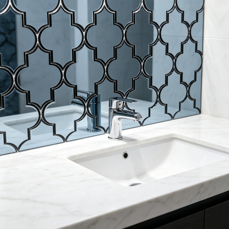 Reflections 4 in. x 5.5 in. Glass Mirror Small Lantern Arabesque Mosaic Decorative Kitchen & Bathroom Wall Tile, Graphite
