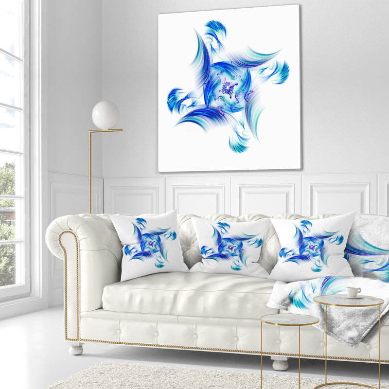Vitrail multicolore - coussin imprimé floral, 18 po x 18 po, Coussin décoratif, Bleu / blanc