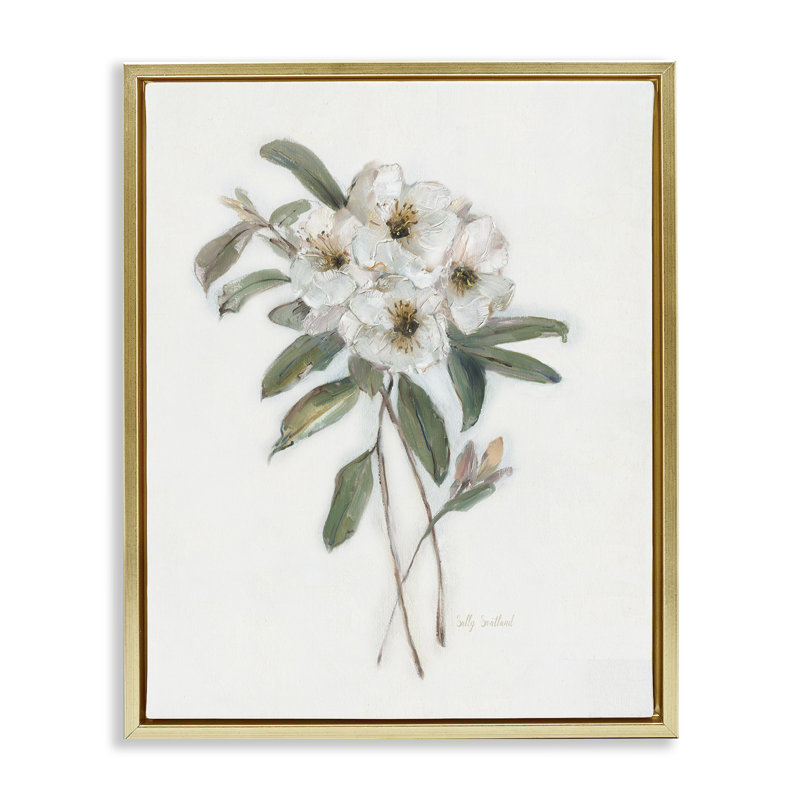 Cadre flottant Flower Sprig, par Sally Swatland, H 31 po x l 25 po, Cadre flottant métallique doré