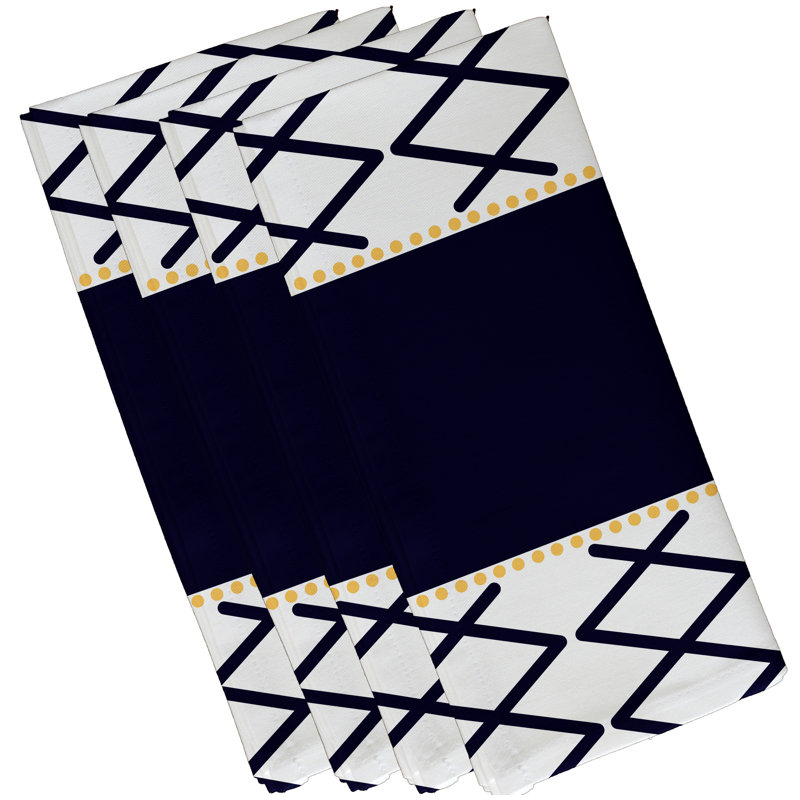 Bartow Polyester Geometric Square Napkin, Navy Blue