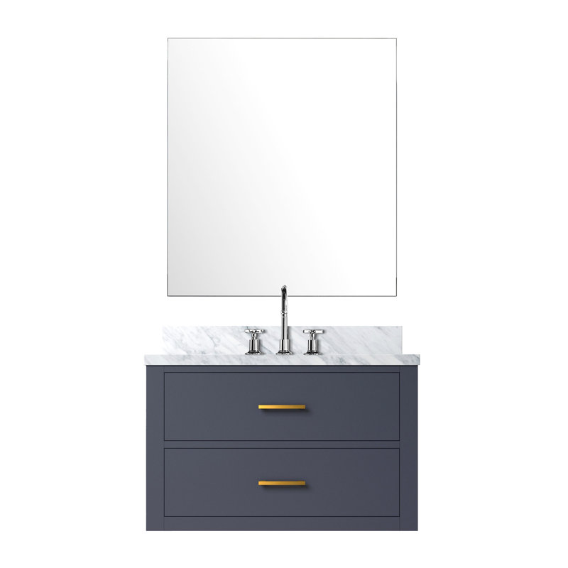 Meuble-lavabo bleu 22 P avec comptoir en marbre, robinet et comptoir de bain à 28 miroirs inclus, Bleu, 22"