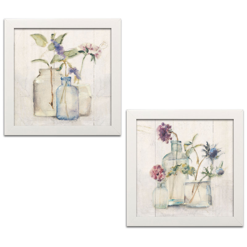 «Blossoms on Birch I & II» par Cheri Blum - ensemble de 2 reproductions de peintures à l'acrylique, Papier avec cadre blanc