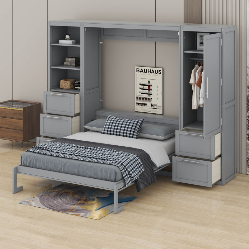 Grand lit escamotable avec tiroirs, Gris