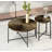 Radial Pattern 2-Piece Coffee And End Table Set – Waterproof MDF With PVC Cover, Distressed Cylindrical Design,  Metal Legs – Classic Rustic Charm-1414403614-1414403615