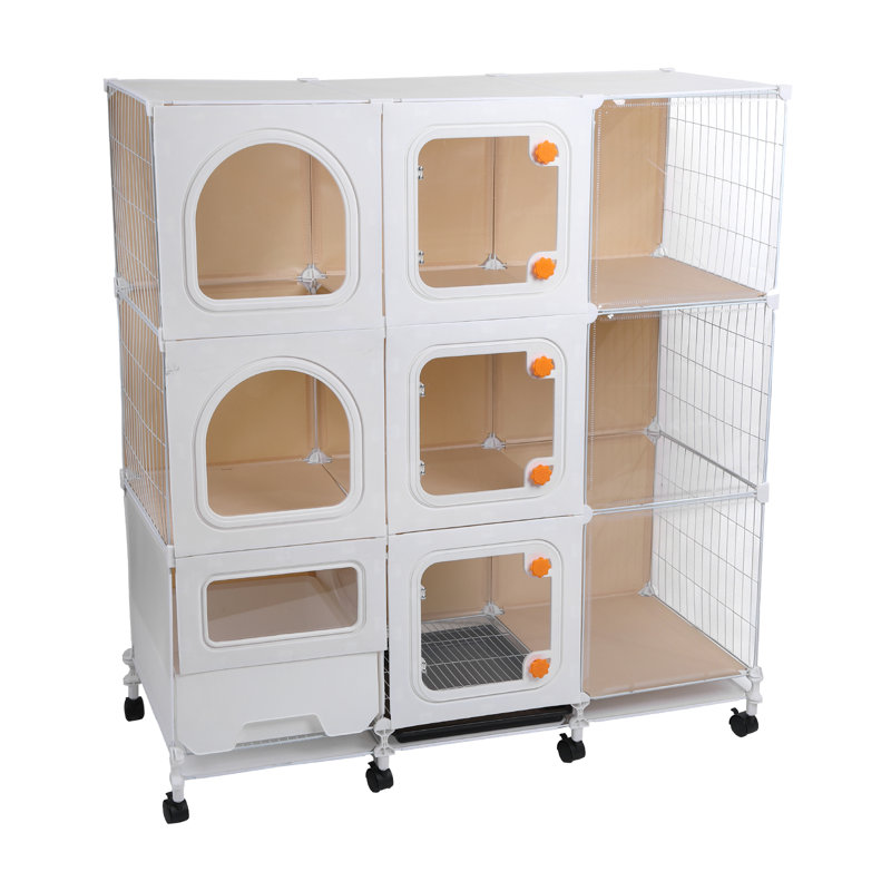 Grande niche pour chat avec roues, parc de jeux de luxe pour chat, cage d'intérieur avec bac à litière de 42 po (L) x 18,2 po (l) x 46 po (H)
