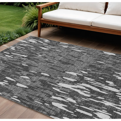 Tapis extérieur lavable abstrait gris et ivoire 10 pi x 14 pi