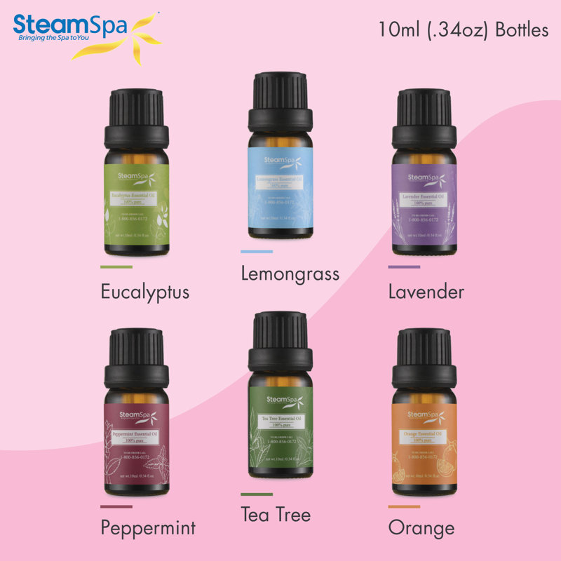 Ensemble d'huiles essentielles 10 ml SteamSpa, 6 pièces pour diffuseur et humidificateur SteamSpa