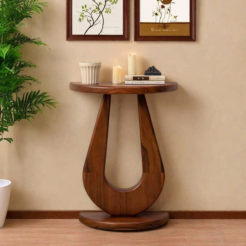 Table d'entrée moderne semi-circulaire, H 31,5 po x l 23,6 po x P 9,8 po, Noyer clair