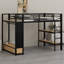 Structure de lit mezzanine avec garde-robe, lit mezzanine en métal avec tablettes de rangement et panneau perforé-1390228654