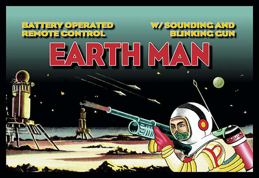 Affiche rétro de la terre man remote control, H 44 po x l 66 po x P 1,5 po