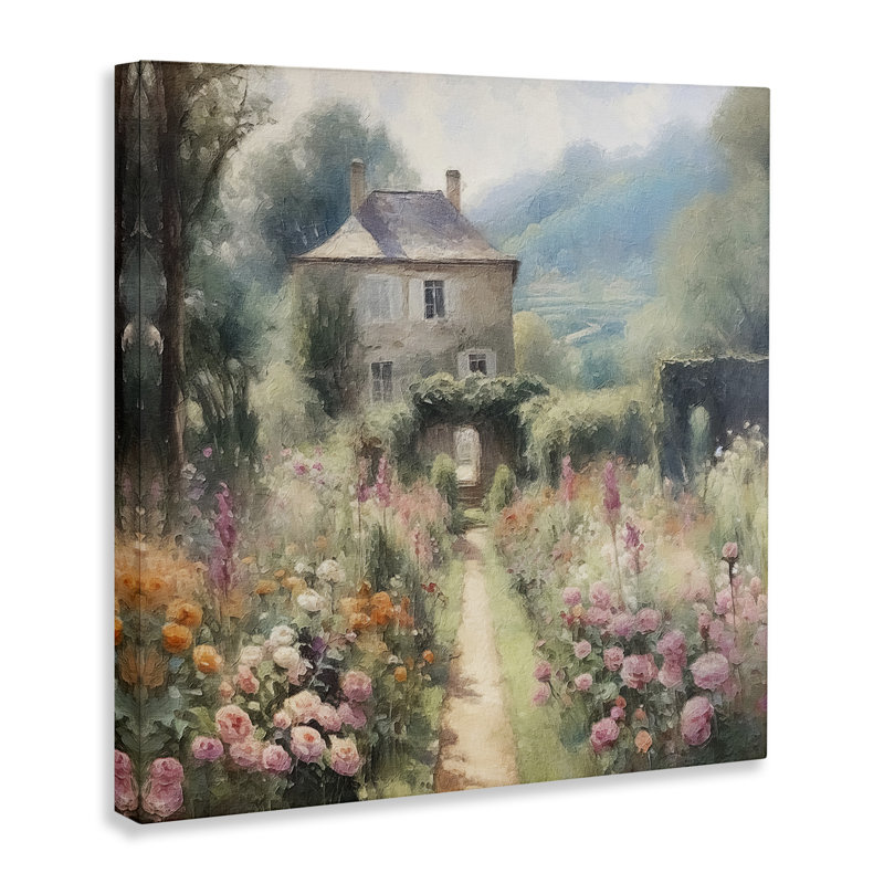 Art mural sur toile Blooming Cottage Path par RileyB, 36" H x 36" W