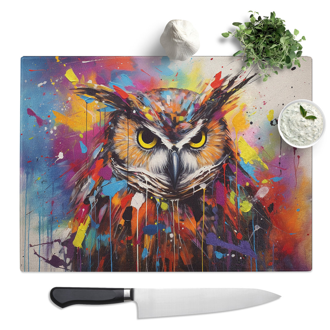 Owl Abstract  Glass Chopping Board
