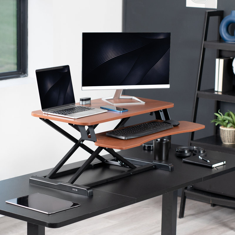 VIVO Height Adjustable Standing Desk Converter (DESK-V000K Series), Dark Walnut/Black, 32"