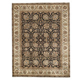 Hand Knotted Wool Area Rug in Black And Beige