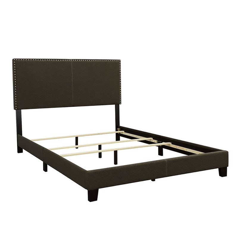 Grand lit gris anthracite avec garniture cloutée Enchanteur, Gris anthracite, Grand lit
