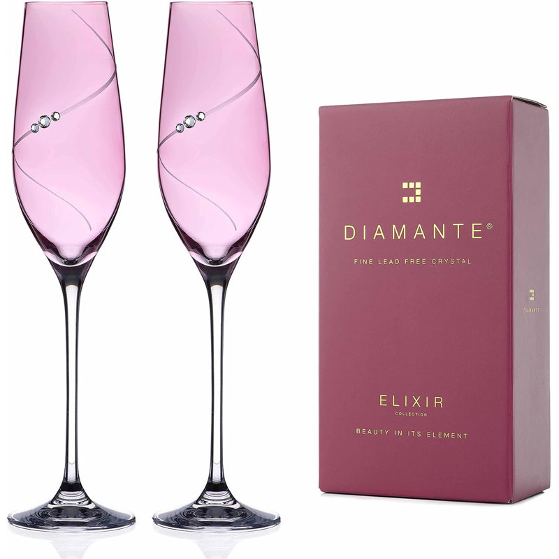 Lustre Silhouette Champagne Flute Pair Embellished with Swarovski Crystals - Perfect Gift