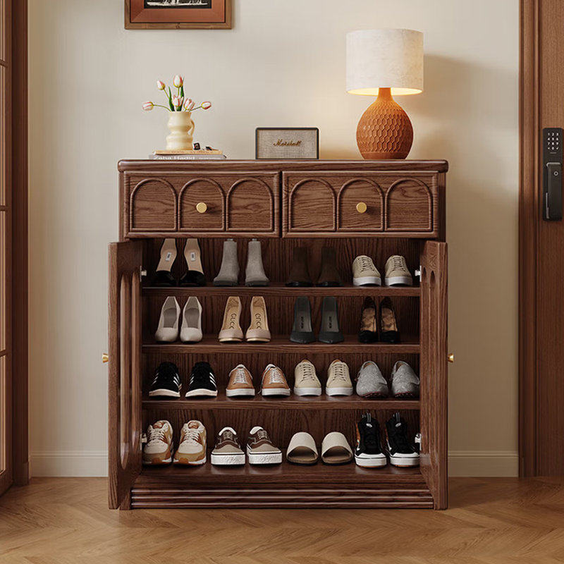 Retro style fashionable storage shoe cabinet, Dark Brown Wood