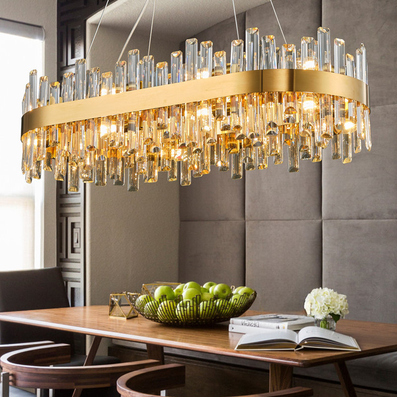 Maeanna 16-Light Dimmable Modern Gold Rectangle Chandelier with Crystal Accents for Kitchen Island Dining Room