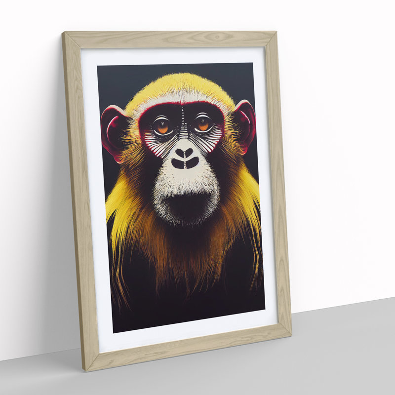 Magnificent Monkey - Framed Print, 34cm H x 25cm W x 2cm D, Oak