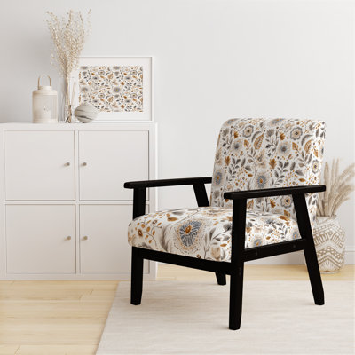 Chaise rembourrée Country Farmhouse - Fauteuil brun à motif cachemire neutre Bloom