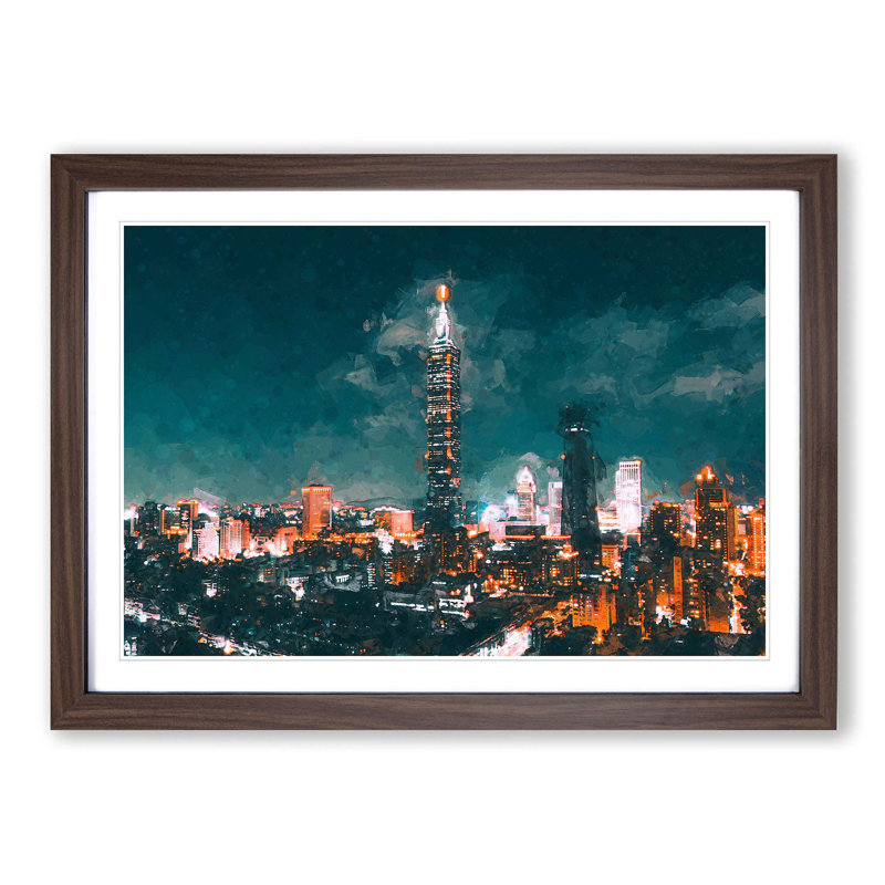 Taipei City Taiwan in Abstract - Picture Frame Graphic Art Print, 27cm H x 36cm W x 2cm D, Walnut Framed