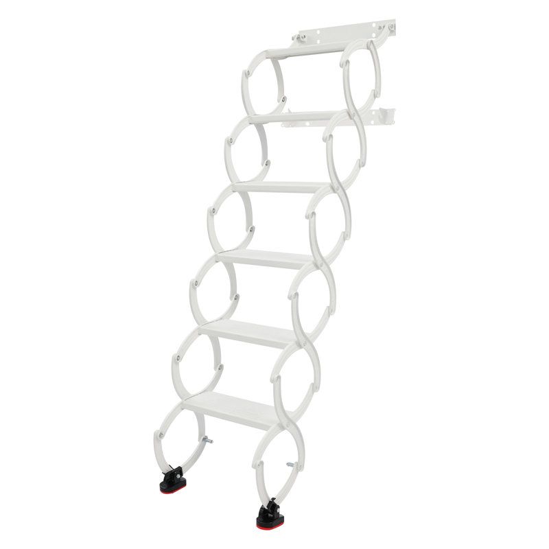 6 Steps Wall Mounted Retractable Folding Ladder, White