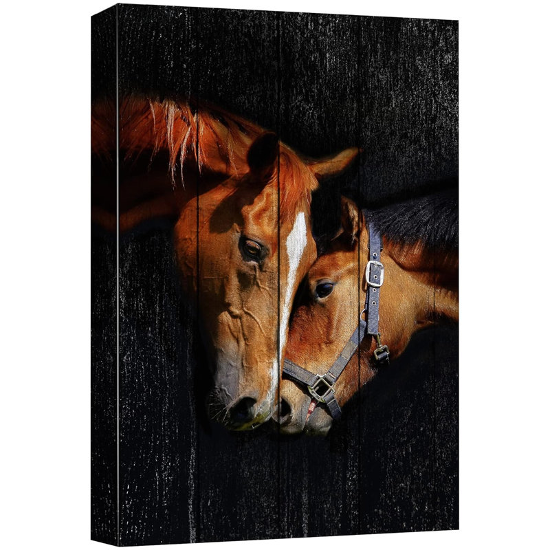 Courir, chevaux, effet de bois, panneau, mère, enfant, cheval, portrait, art numérique, ferme, faune rustique, Toile tendue