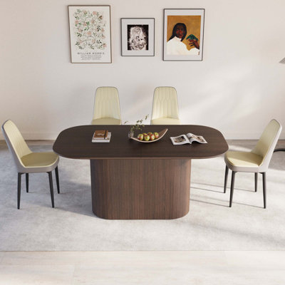 63 "Medieval Modern  Style MDF Dining Table And PU Dining Chair Set 4. Assemble Desktop And  Metal Leg Dining Chair Set