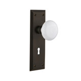 White Porcelain Interior Mortise Door Knob with New York Long Plate