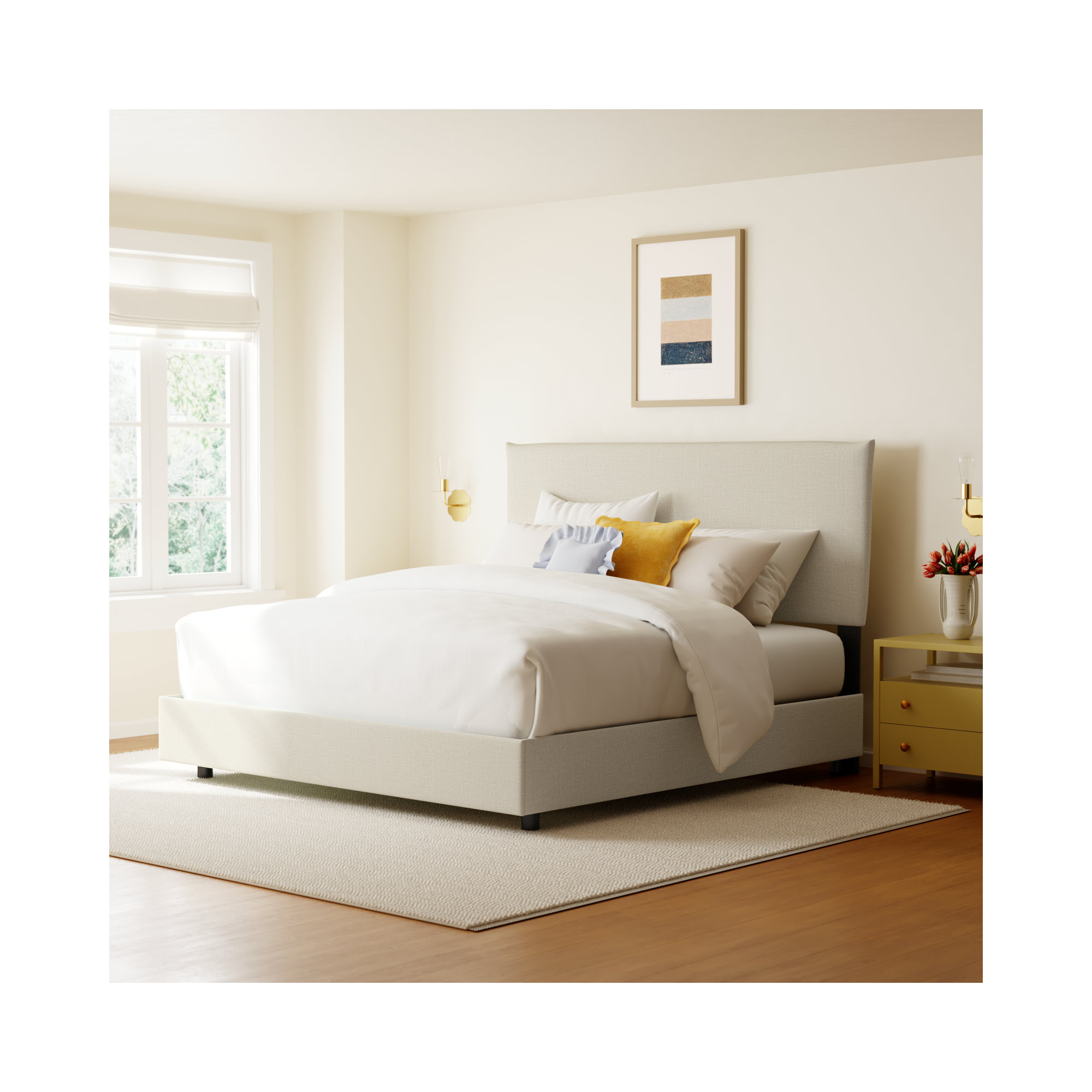 Bessinger Upholstered Bed, Classic Talc Linen, King