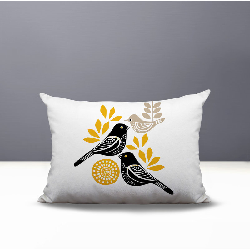 Oreiller rectangulaire réversible intérieur / extérieur Della Bird, Jaune, Rectangle H 14 po x l 20 po