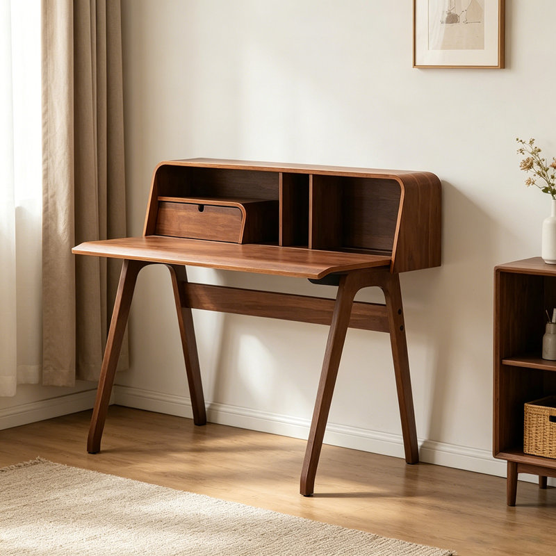 Bureau d'écriture en bois massif minimaliste avec rangement intégré