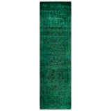 Overdyed Hand-Knotted Wool Modern-Contemporary Green Runner 2' 6" x 8' 9"