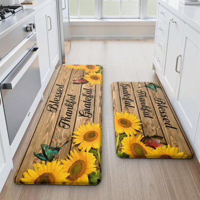 Ensemble de 2 tapis de cuisine tournesol anti-fatigue